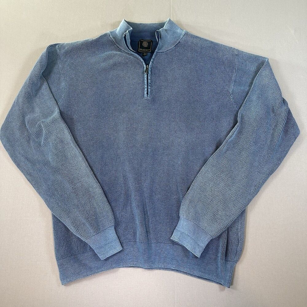 Vintage F/X Fusion Quarter Zip Sweater Mens L Blue Velvet Cotton Grandpa